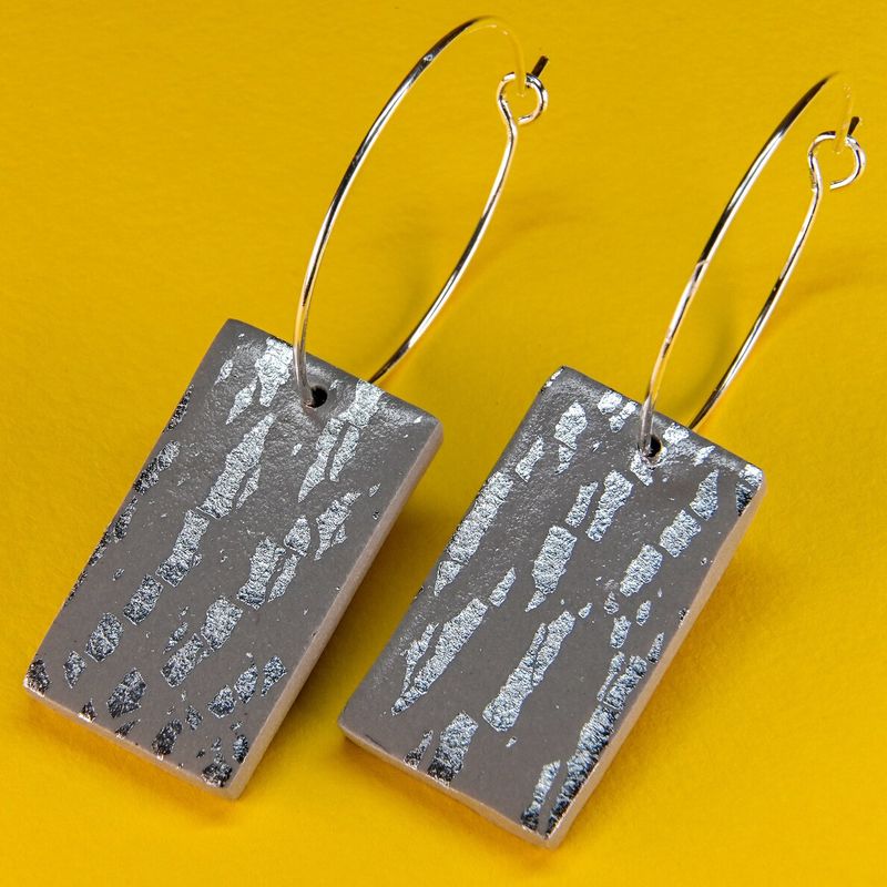 Art Deco Grey and Silver Rectangle Drop Earrings